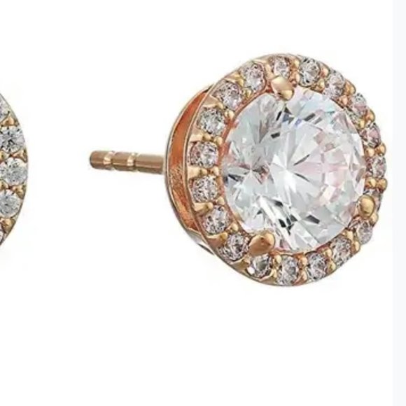 NWT Michael Kors Sterling Silver 14K rose gold studs w/pave accents-Retail $135 - Picture 3 of 4